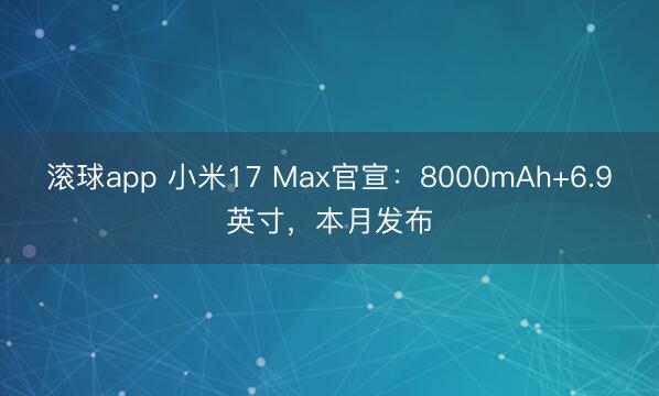 滚球app 小米17 Max官宣：8000mAh+6.9英寸，本月发布