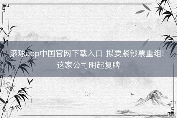 滚球app中国官网下载入口 拟要紧钞票重组! 这家公司明起复牌