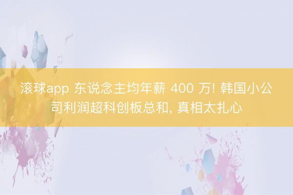 滚球app 东说念主均年薪 400 万! 韩国小公司利润超科创板总和， 真相太扎心