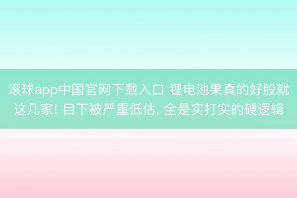 滚球app中国官网下载入口 锂电池果真的好股就这几家! 目下被严重低估， 全是实打实的硬逻辑