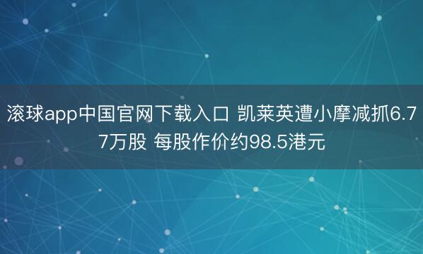 滚球app中国官网下载入口 凯莱英遭小摩减抓6.77万股 每股作价约98.5港元