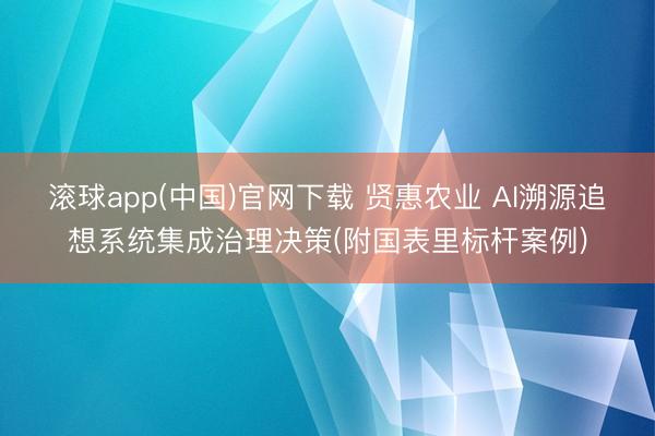 滚球app(中国)官网下载 贤惠农业 AI溯源追想系统集成治理决策(附国表里标杆案例)
